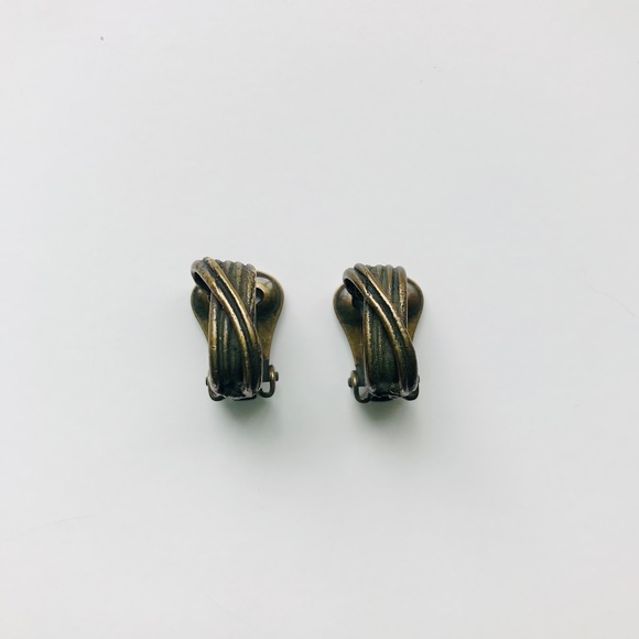 Vintage Brass-Toned Clip-On Earrings - Picture 1 of 3